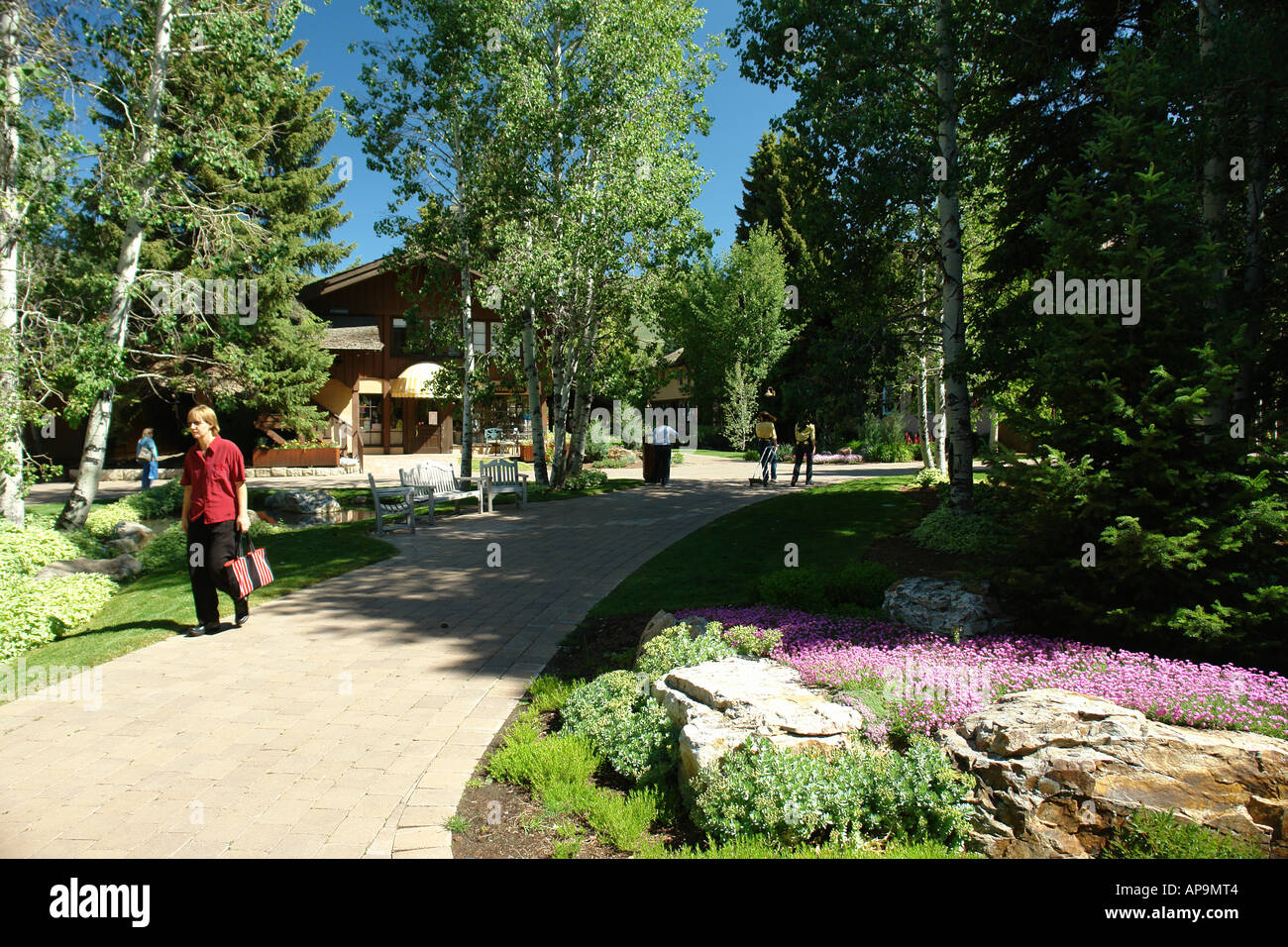 AJD50628, Sun Valley, ID, Idaho, Sun Valley Lodge, village, shops Stock Photo Alamy