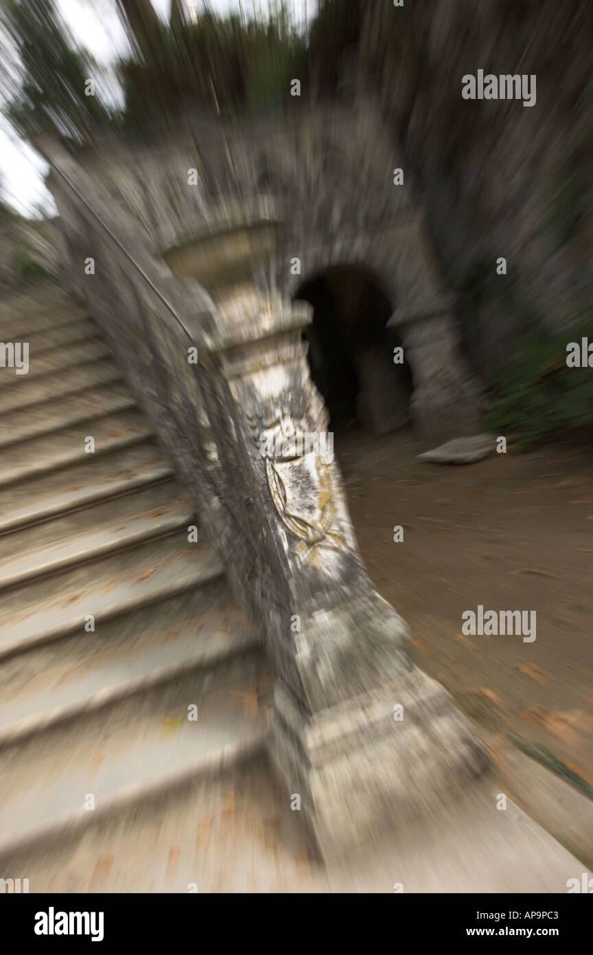 Blur dragon Stone head stairs in Moserrate palace, Sintra, Portugal, Europe Stock Photo