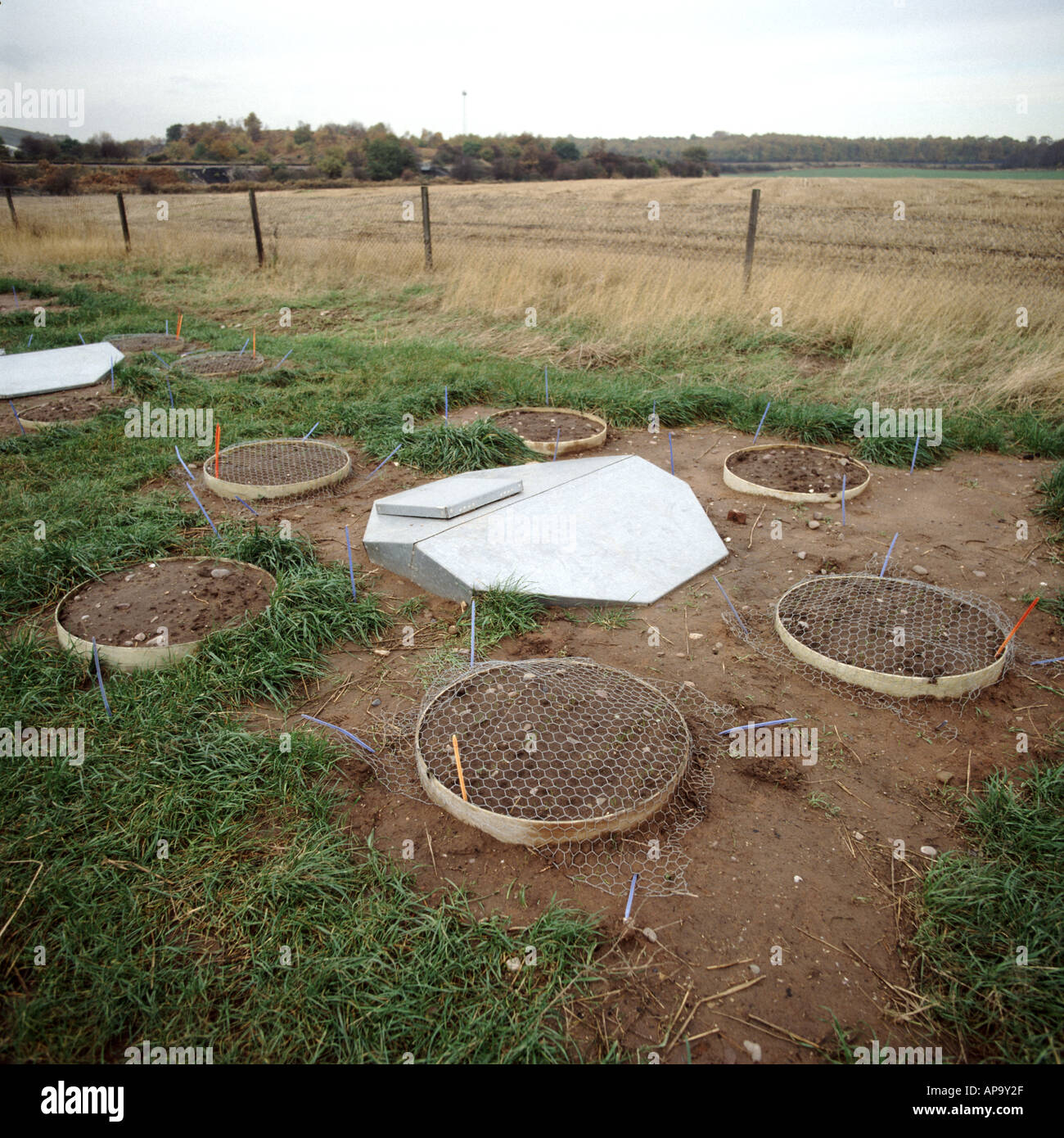 A group of lysimeters to monitor lechate from soil Stock Photo