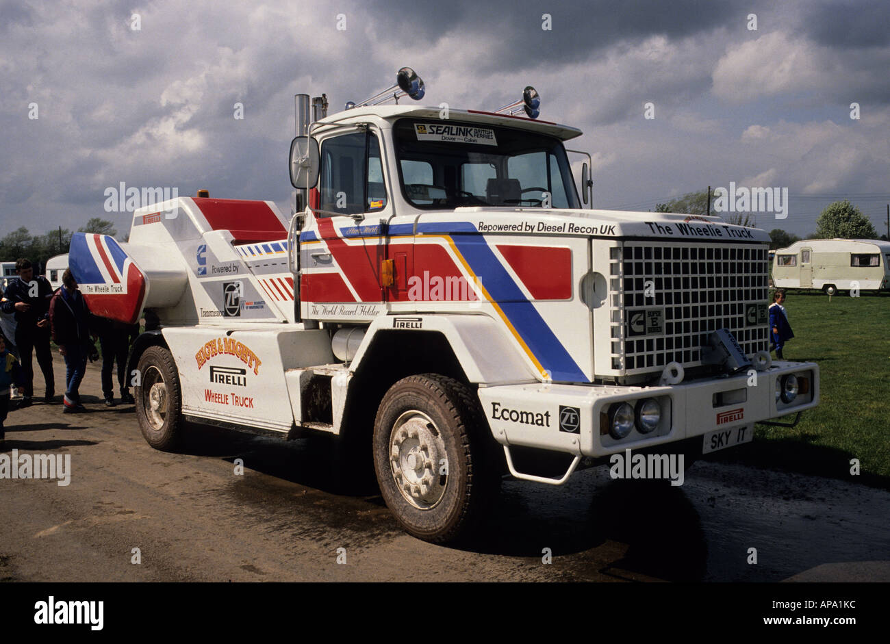 Multipart Skytrain, the wheelie truck at truckfest Peterborough 1987 or 88 Stock Photo