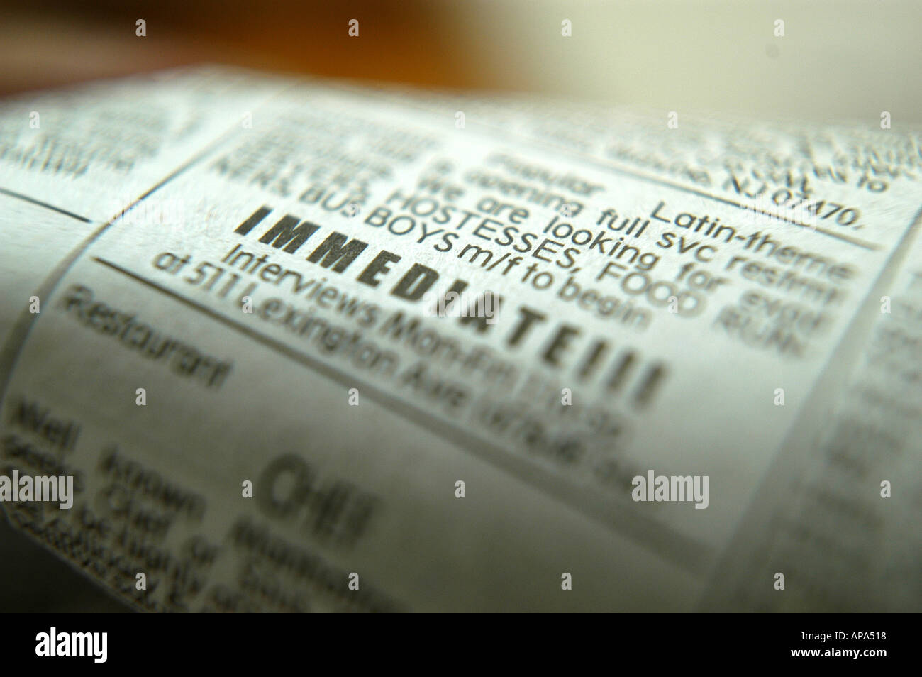 Closeup of the Classified Section of a newspaper Stock Photo Alamy