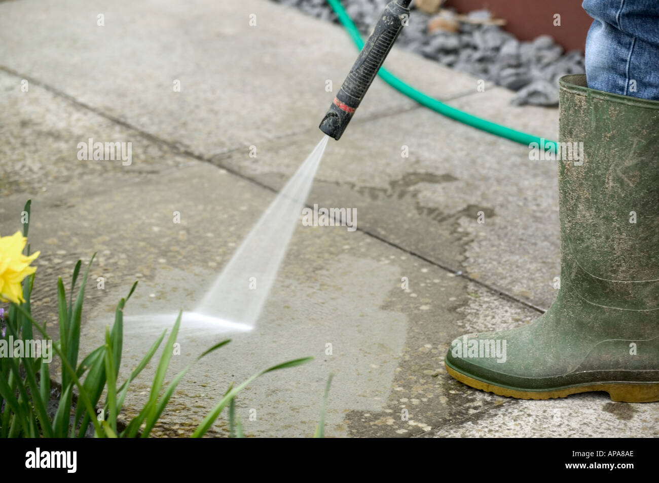 Power washing the patio Stock Photo Alamy