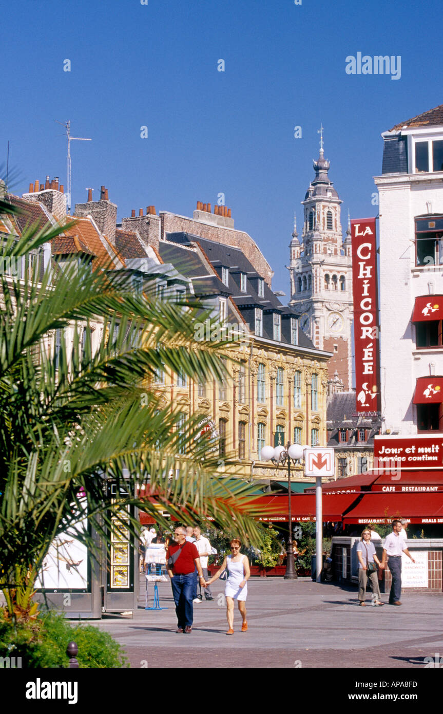 Street scene Vielle Bourse place du charles de gaulle Lille  Hauts de France France Stock Photo