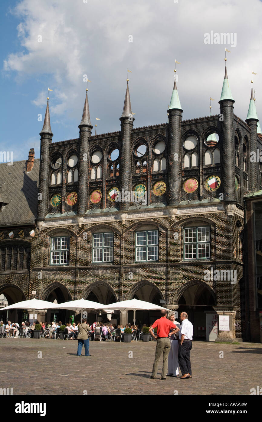 Old Town Hall building  on Market place in Lubeck, Germany Stock Photo