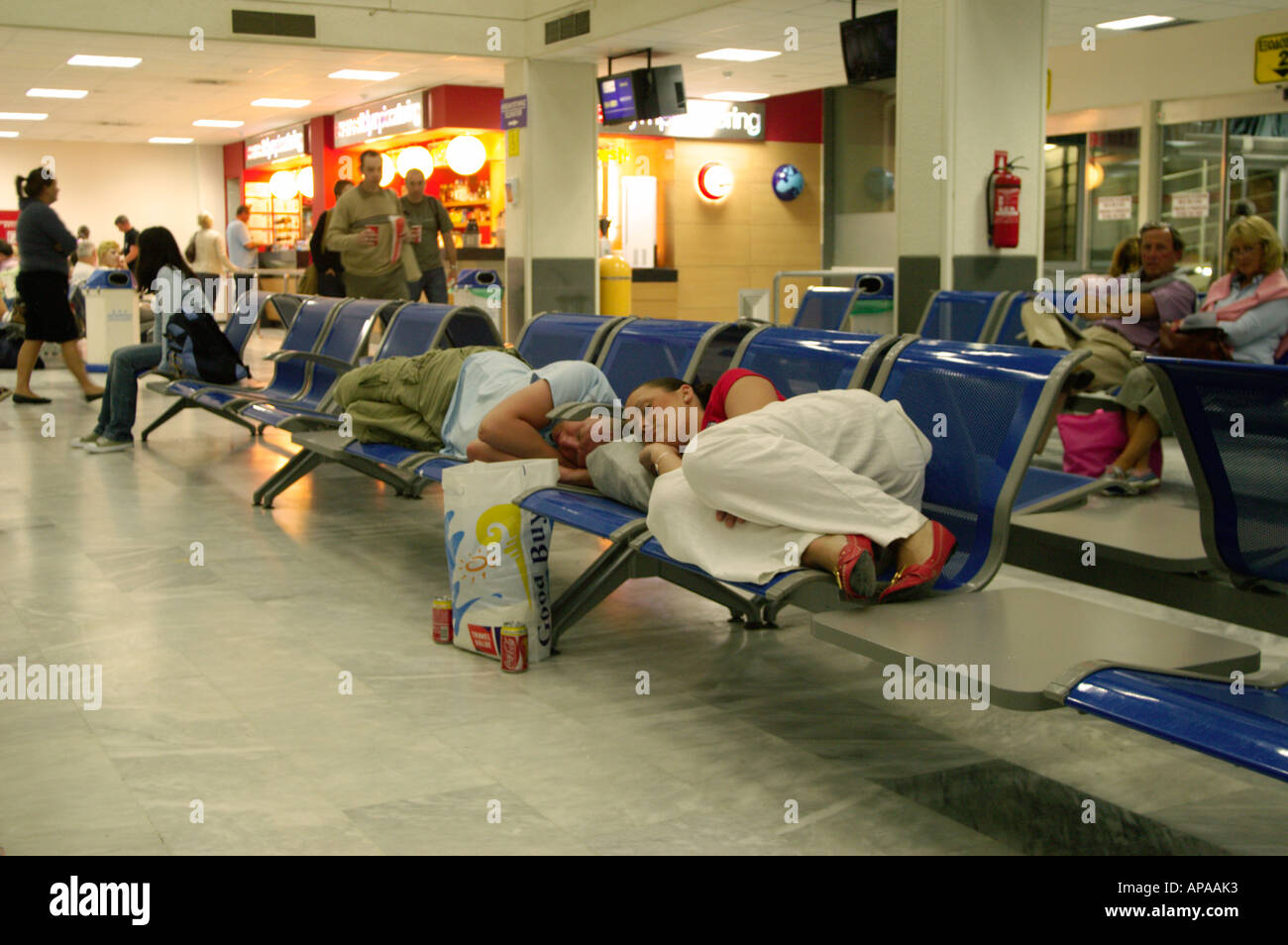 Passengers delayed at Heraklion Airport Crete Greek Islands Stock Photo