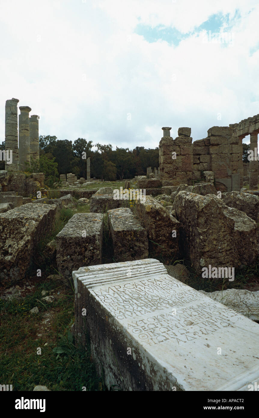 Latin and Greek inscription, forum, Cyrene, Libya Stock Photo - Alamy