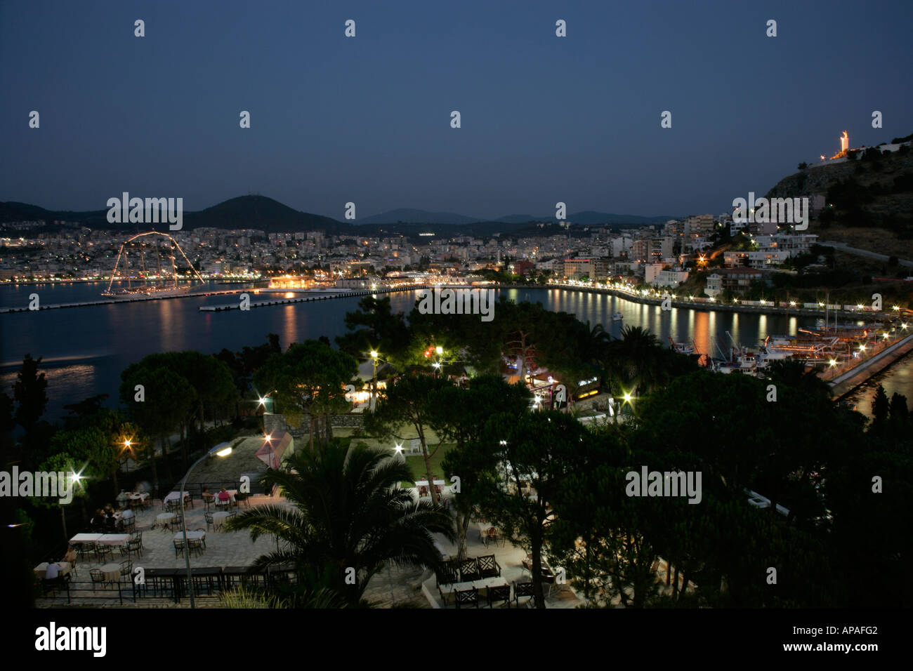 KUSADASI AT NIGHT SEEN FROM PIGEON ISLAND, TURKEY Stock Photo Alamy