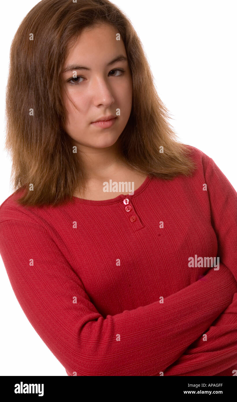Stock Photo of Caucasian Teen Girl Looking Mad USA Stock Photo