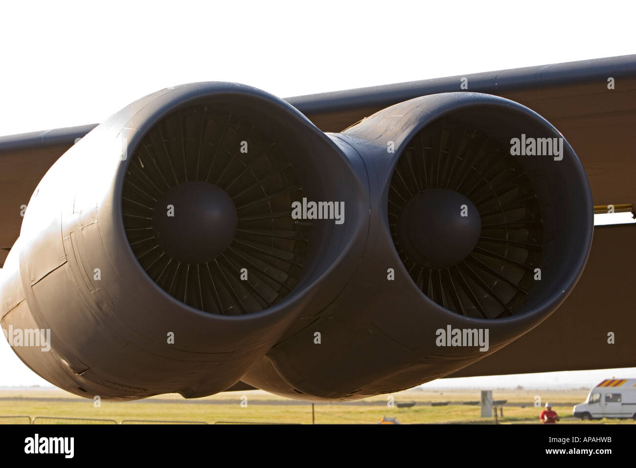 Twin pair of TF-33 turbofan jet engines on Boeing B-52H Stratofortress Stock Photo