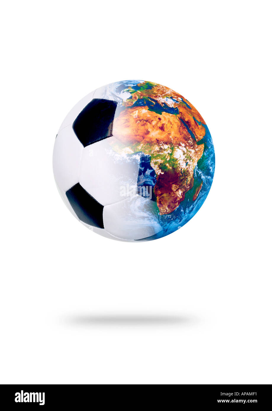 soccer ball and planet earth Fußball als Weltkugel Stock Photo