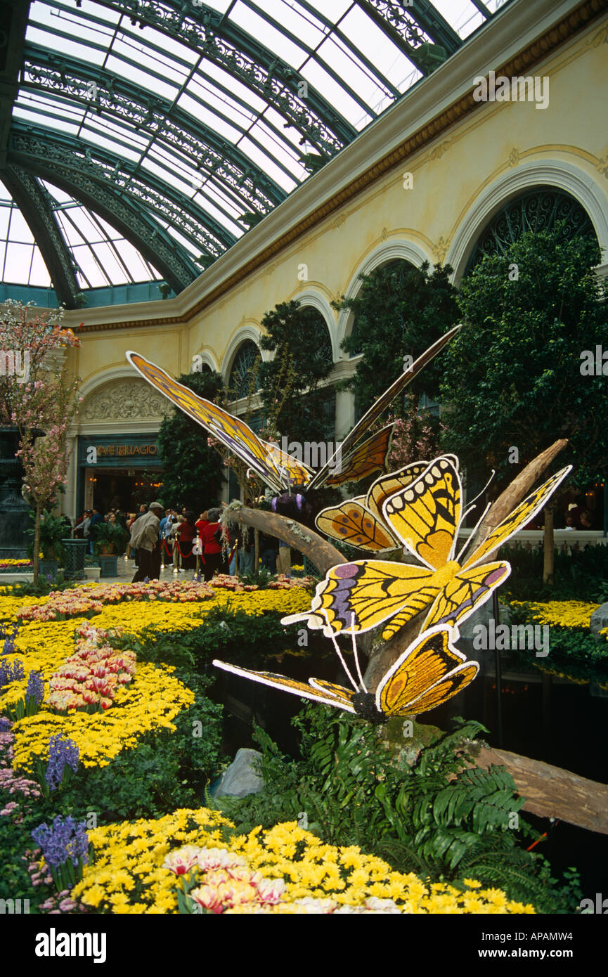 Models of butterflies inside conservatory, Bellagio Hotel and Casino, Las Vegas, Nevada, USA Stock Photo