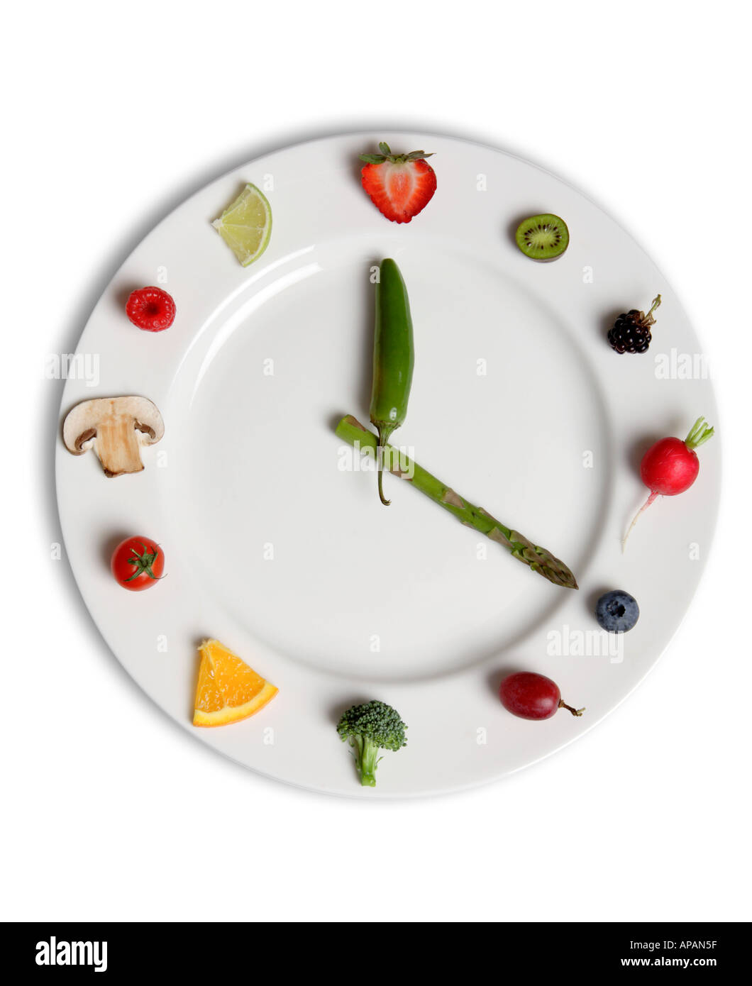 Clock made from plate and food Stock Photo