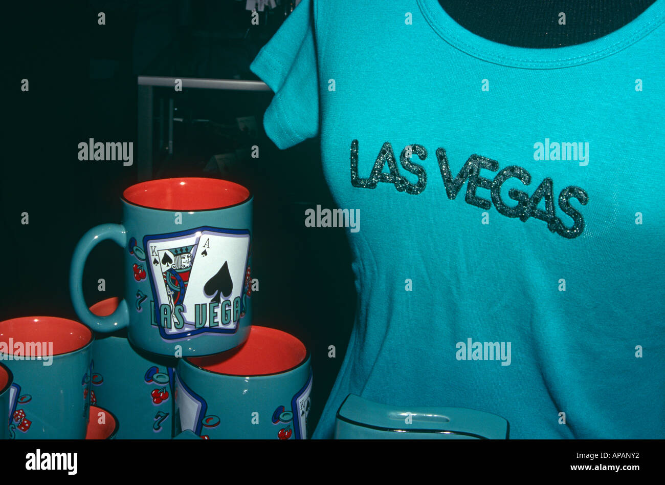 Las Vegas T shirt and coffee mugs on display in shop, Las Vegas, Nevada, USA Stock Photo