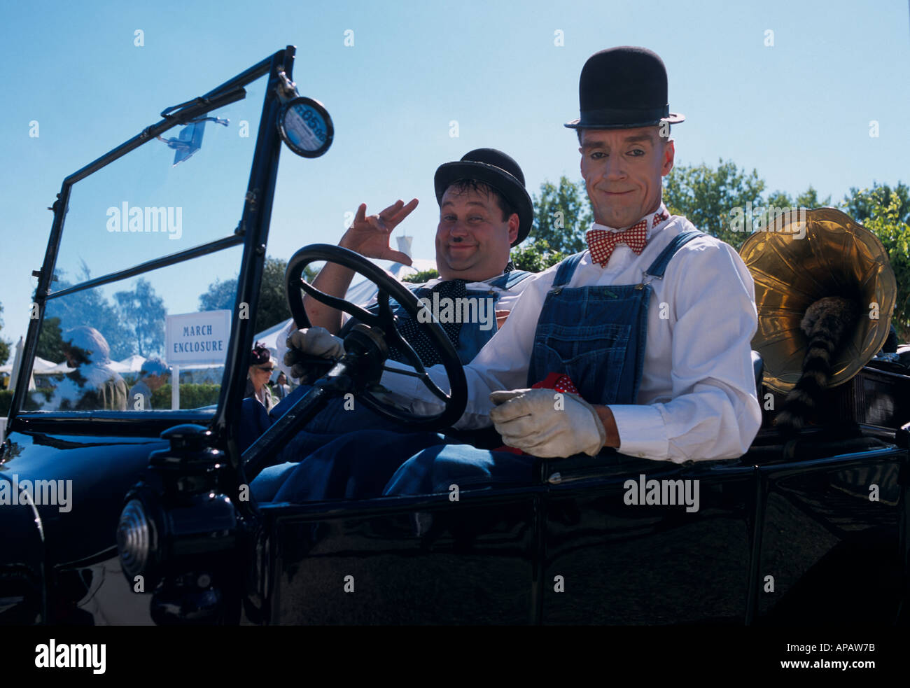 Laural & Hardy in a Model T Ford Goodwood Revival Sussex U.K.  Europe Stock Photo