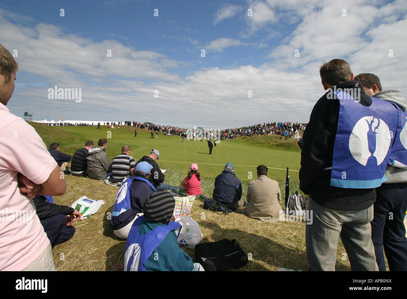 Golf fans at British open golf championship 2007 Carnoustie 1st hole