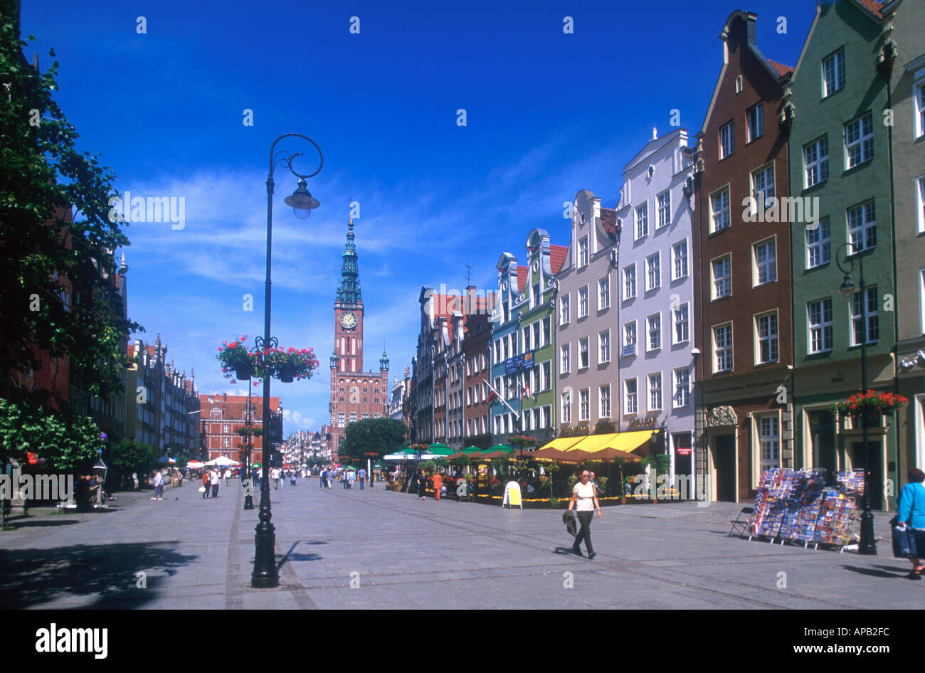 street ulica Dluga town hall facades of citizens houses old town Gdansk Pommern Poland  Stock Photo