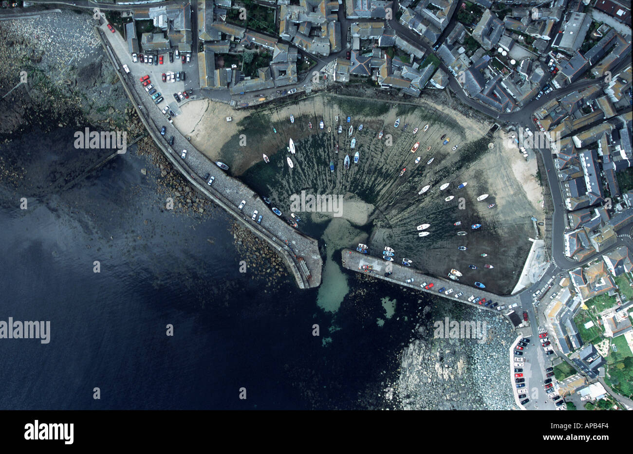 Aerial view of Mousehole harbour, Cornwall Stock Photo