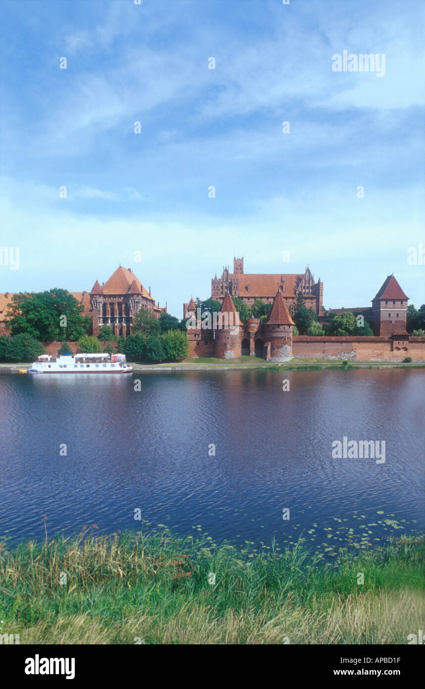 brick built up Marienburg castle on th Nogat River centre of th Teutonic Order of Knights Malbork Warmia Poland  Stock Photo