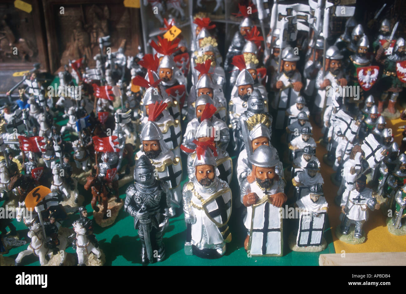 little Teutonic Order of Knights toy and souvenir figurines Marienburg castle Malbork Warmia Poland  Stock Photo