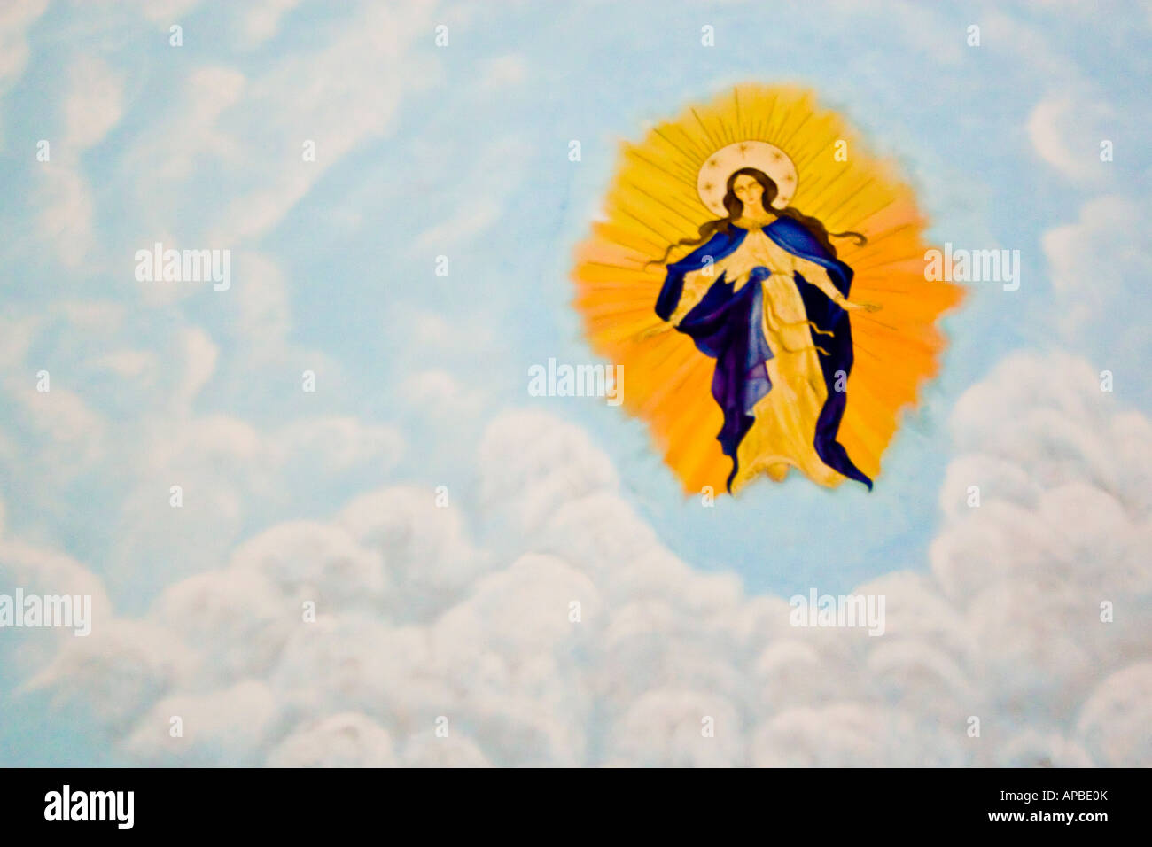 A Ceiling Mural Featuring An Angel Coming Out Of The Clouds Don T