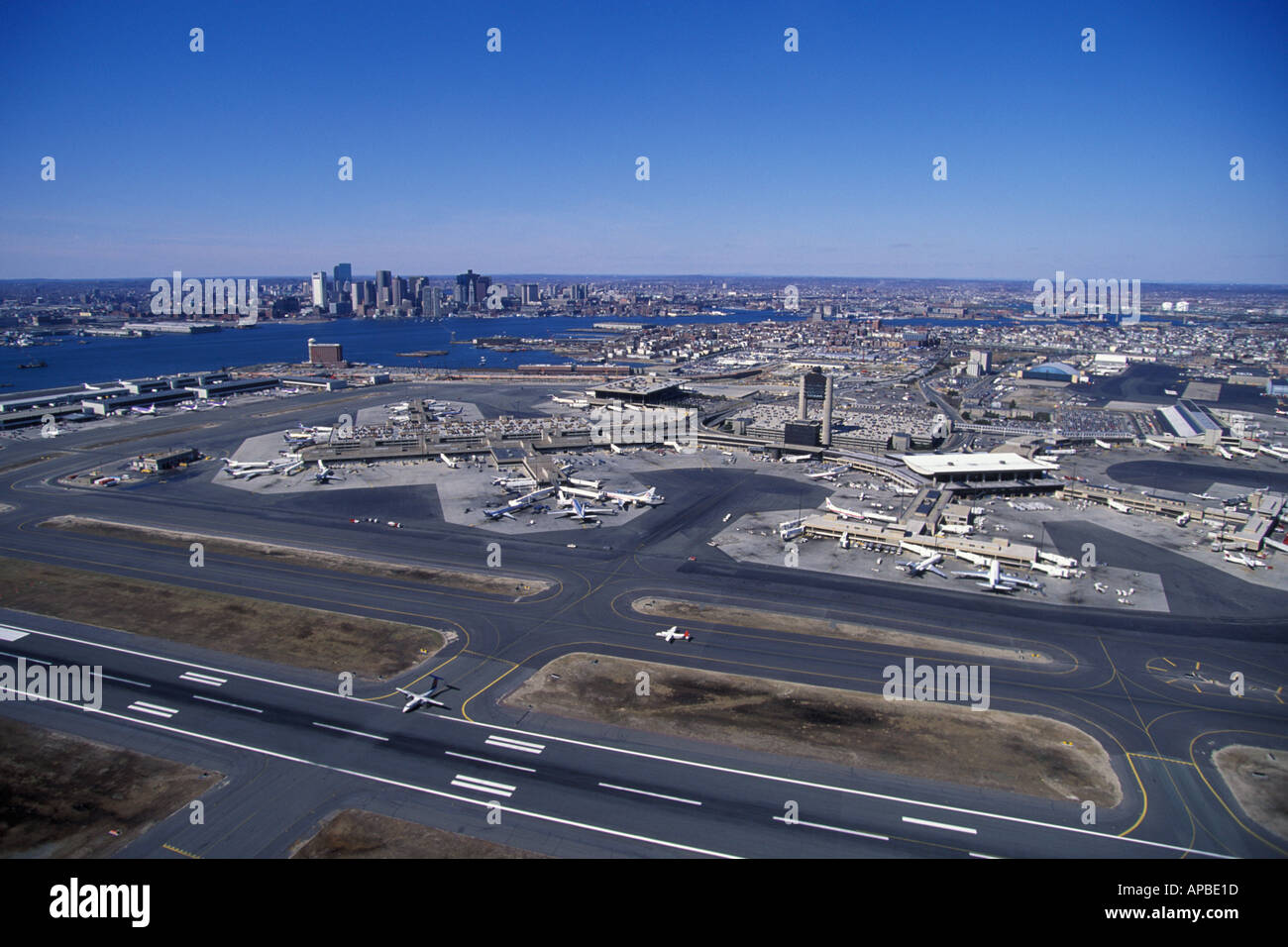 Aerial view of Boston Logan International Airport Massachusetts MA