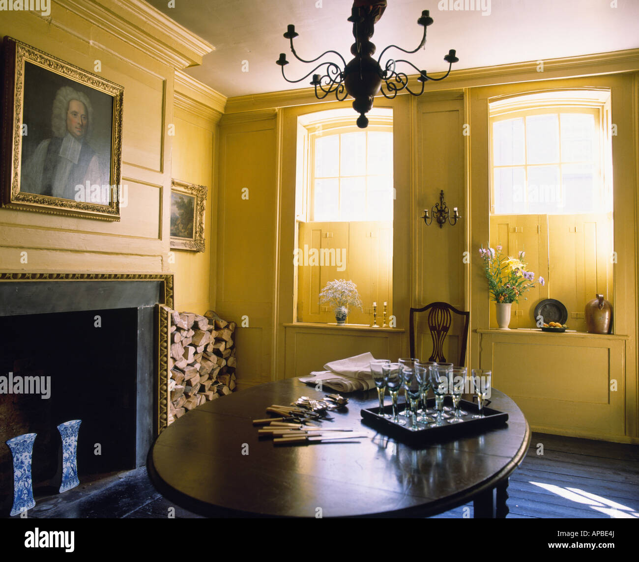 Interiors yellow diningrooms traditional hires stock photography and