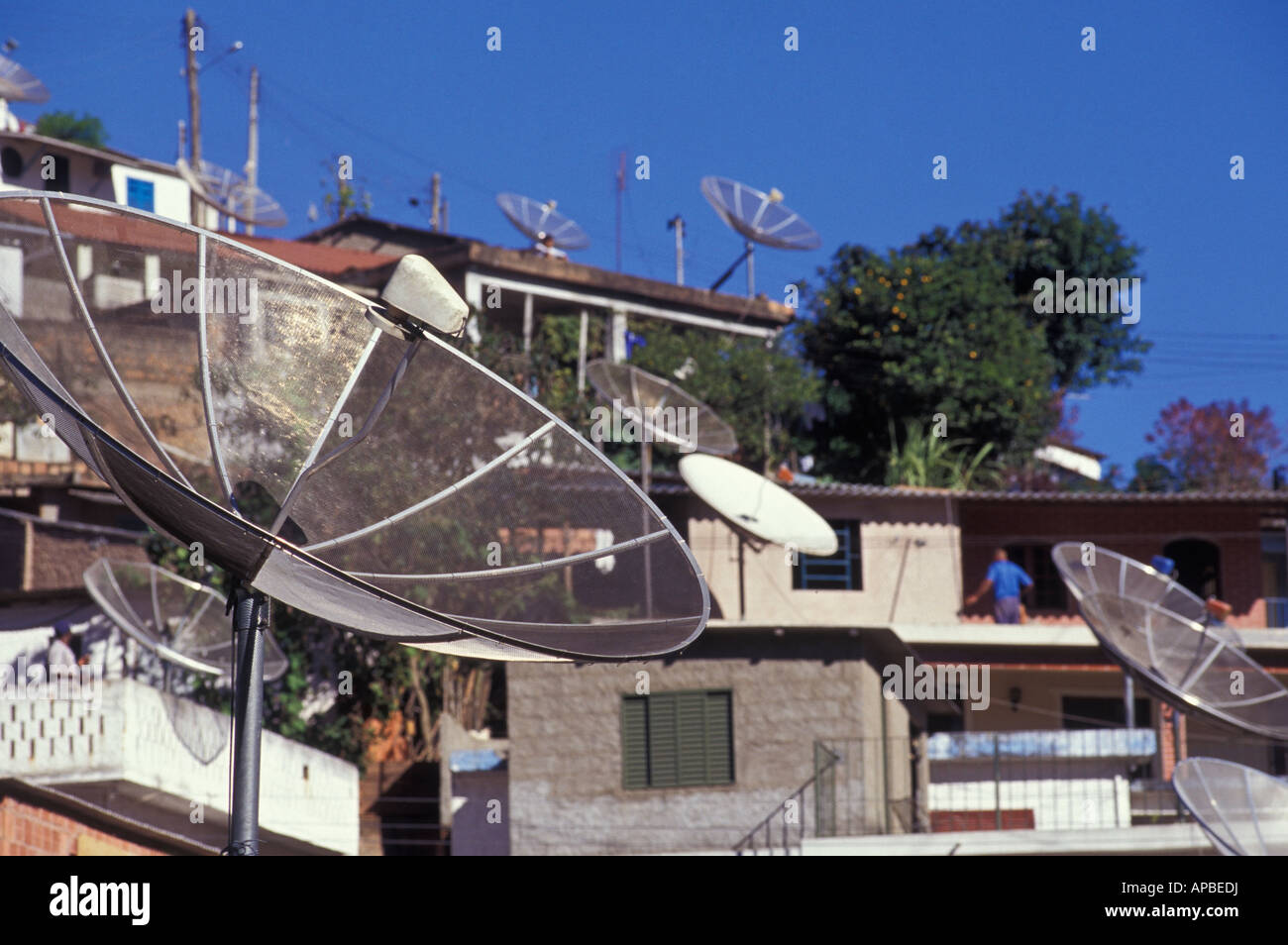 Proliferation of residential TV antennas in a Rio de Janeiro favela Brazil Stock Photo