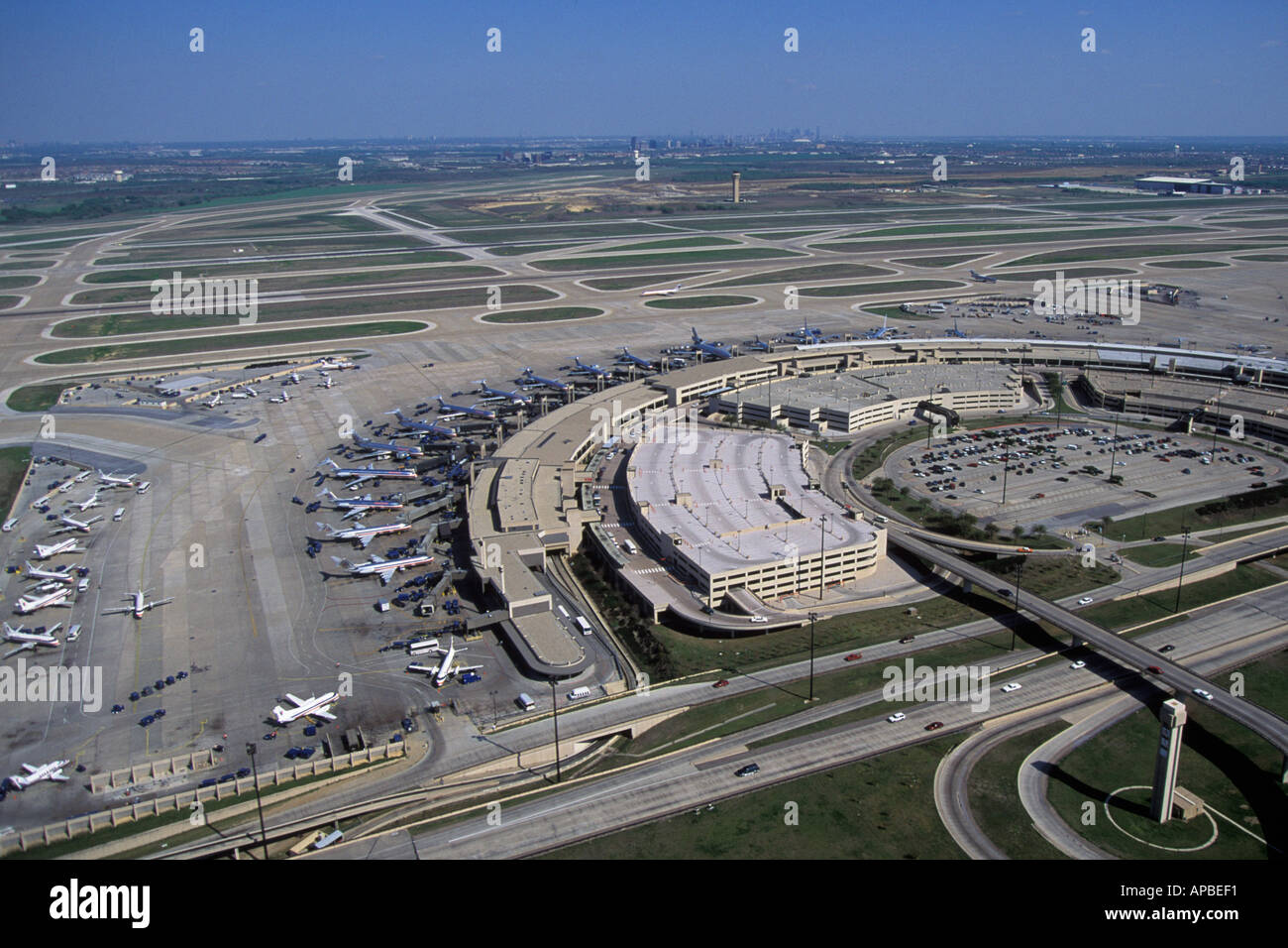 Aerial view of Dallas/Fort Worth International Airport terminals and