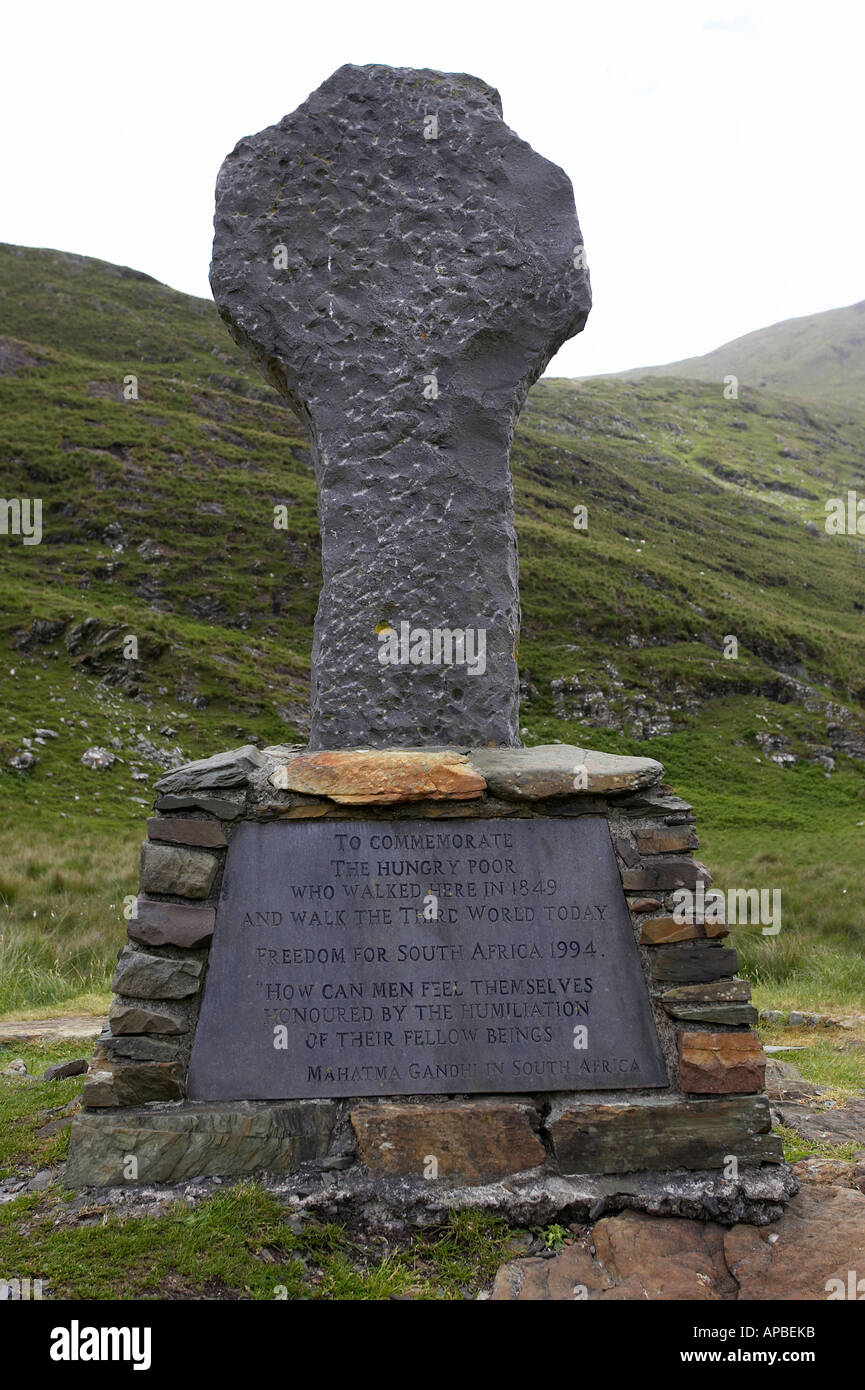 Celtic cross Famine memorial at Doulough County Mayo commemorating famine victims who walked from Louisburgh along the mountain Stock Photo