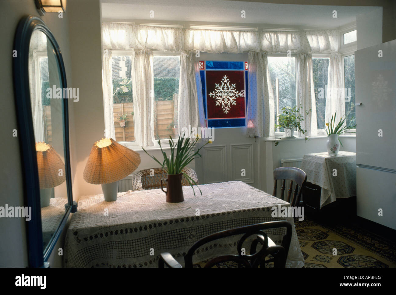 Lamp On Table In Small Dining Room Extension With Stained Glass Panel Door Lamp On Table In Small Dining Room Extension With Stained Glass Panel Door