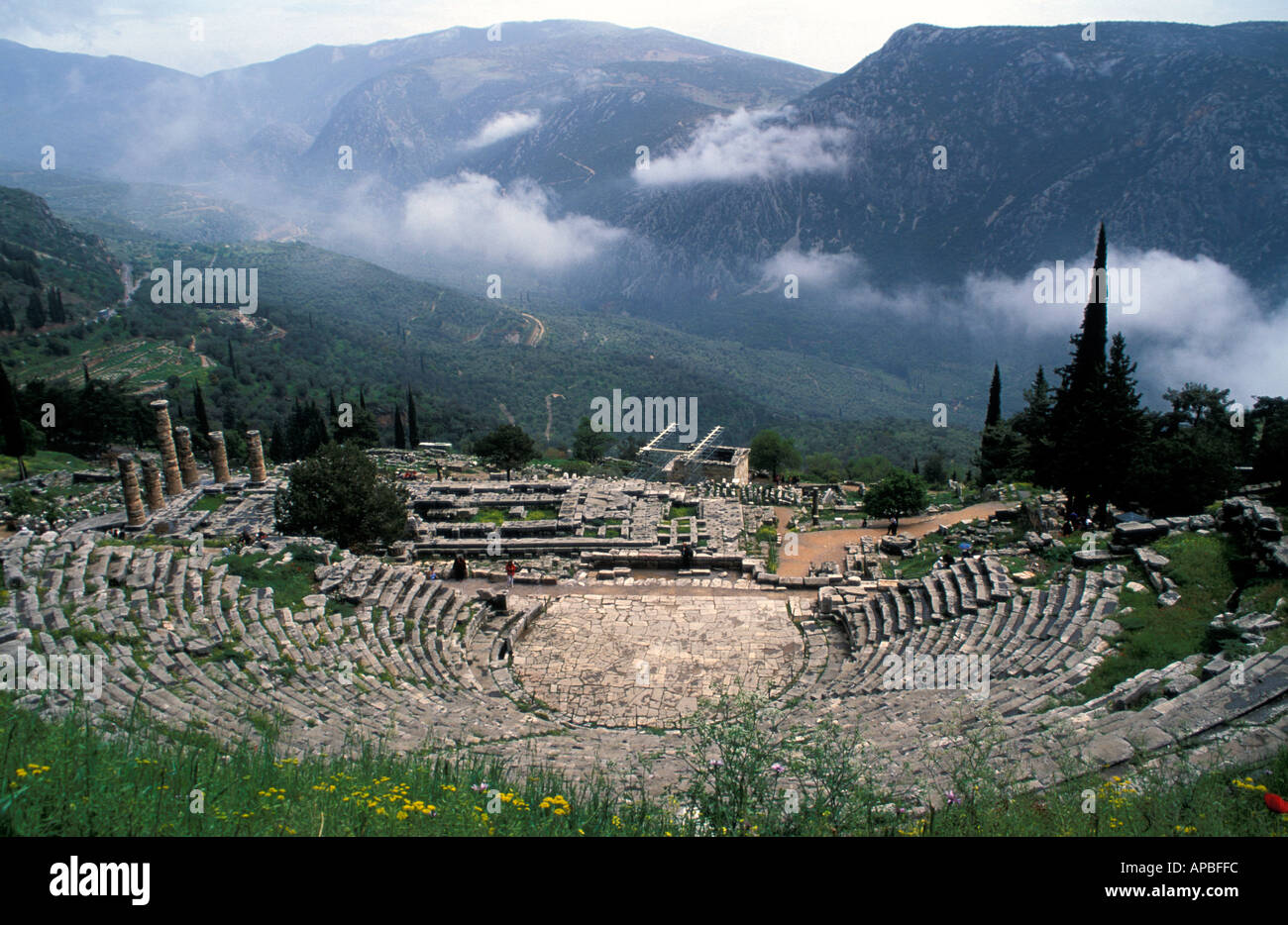 Ancient Theatre of Delphi and the Pleistos river valley Stock Photo Alamy