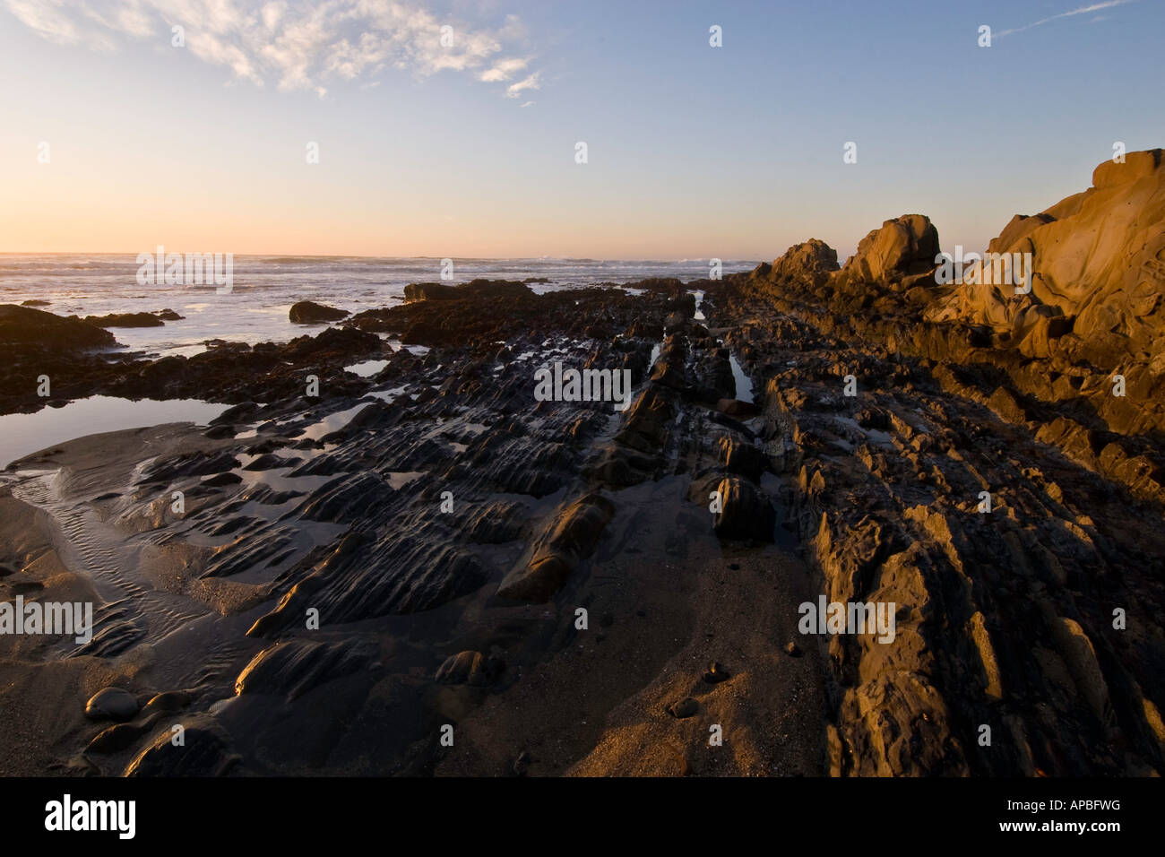 Low tide sunset San Mateo Coast Stock Photo Alamy