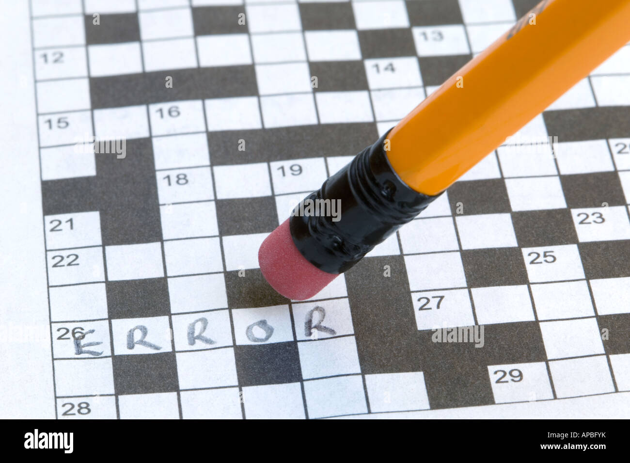 Error written on a crossword and about to be erased Stock Photo