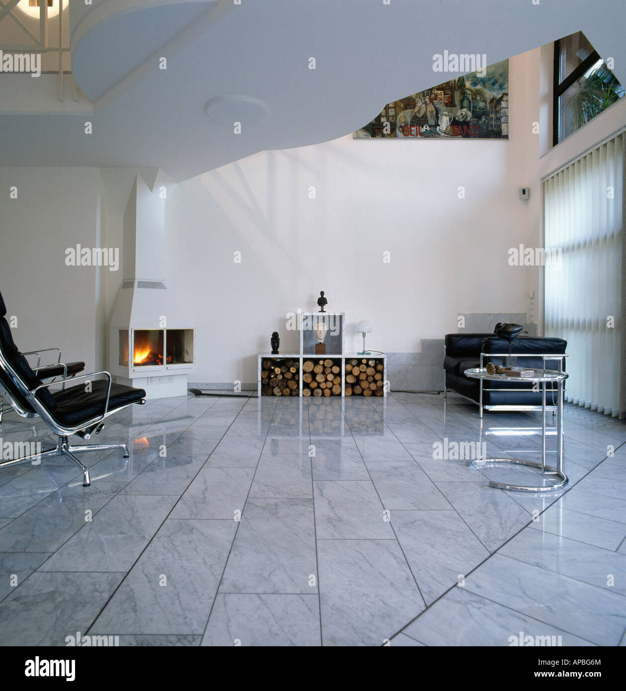 Marble Tiled Flooring In Eighties Living Room With Corner