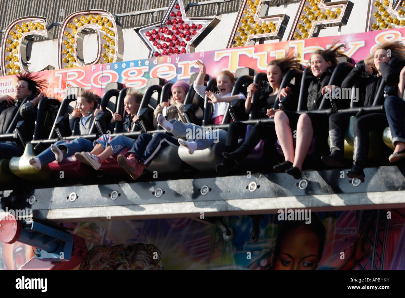 Uk Miami Ride People riding on a Miami Trip ride at the fairground, UK Stock Photo ...