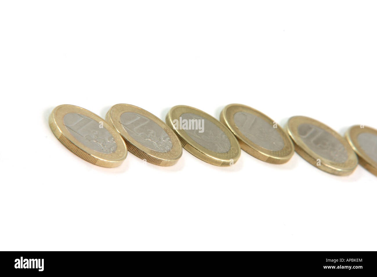 one eurocoins line isolated on white background money and finance concepts Stock Photo