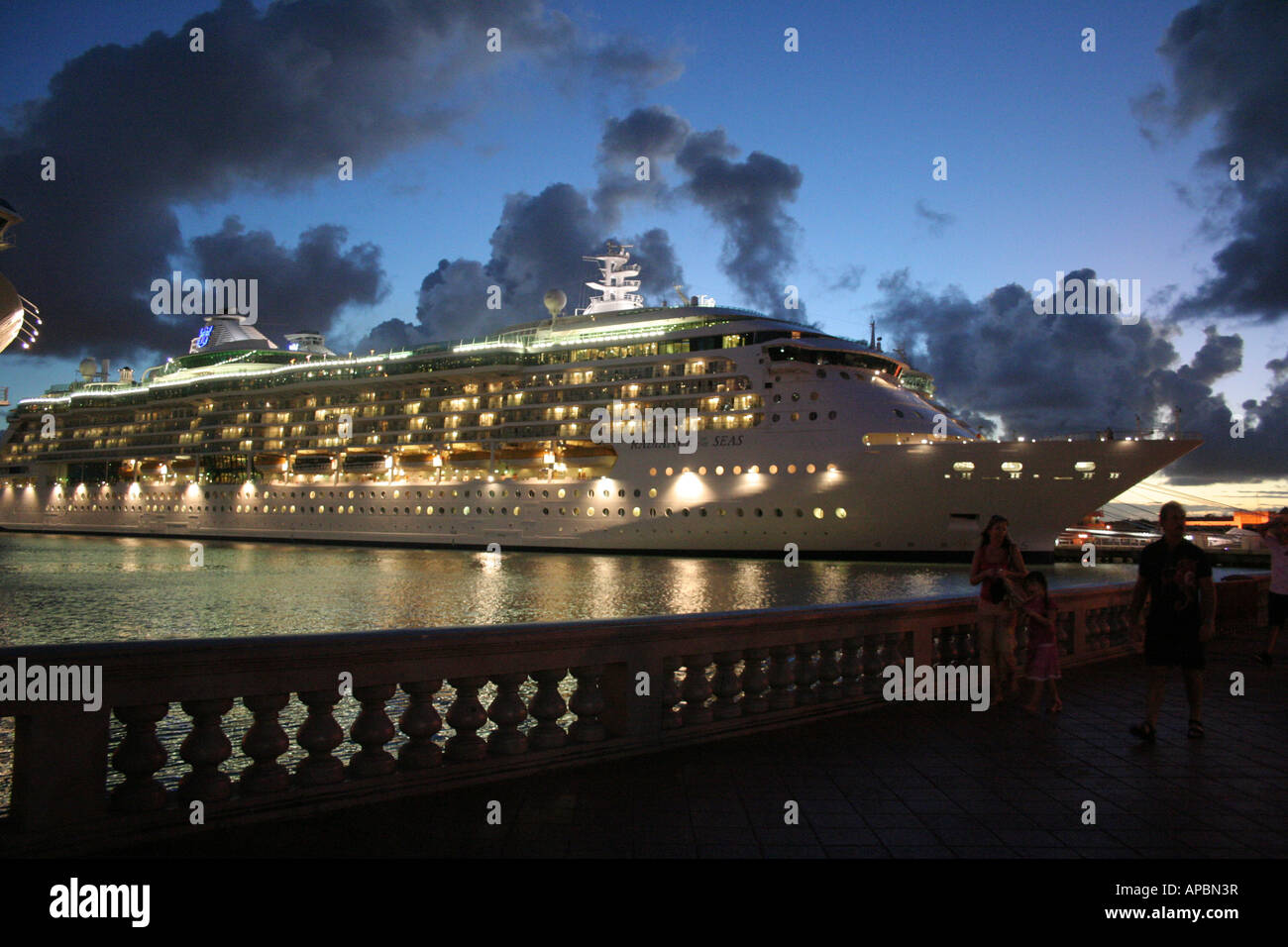 Cruise ship docked in port at night Stock Photo - Alamy