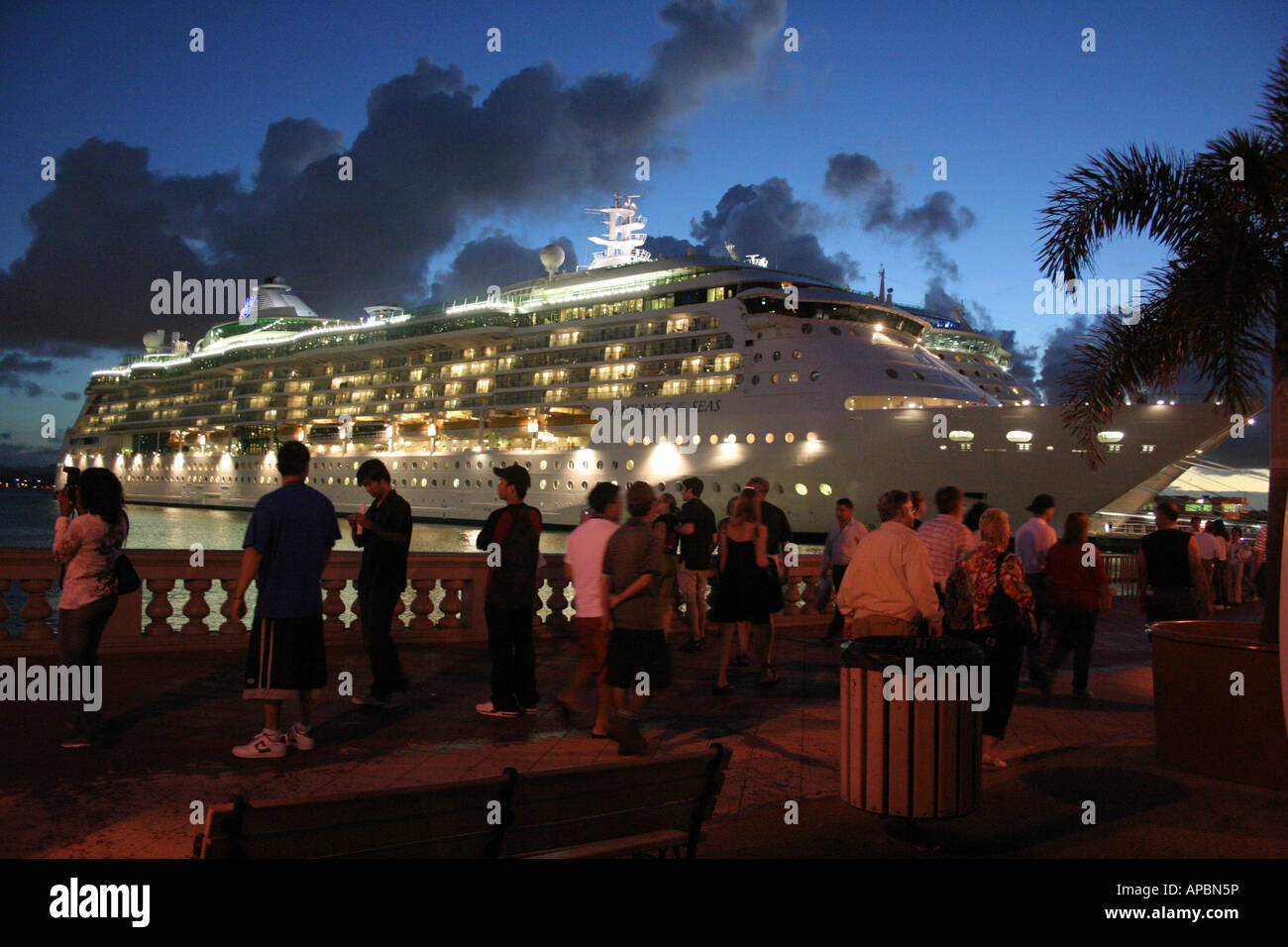 Cruise ship docked in port at night Stock Photo - Alamy