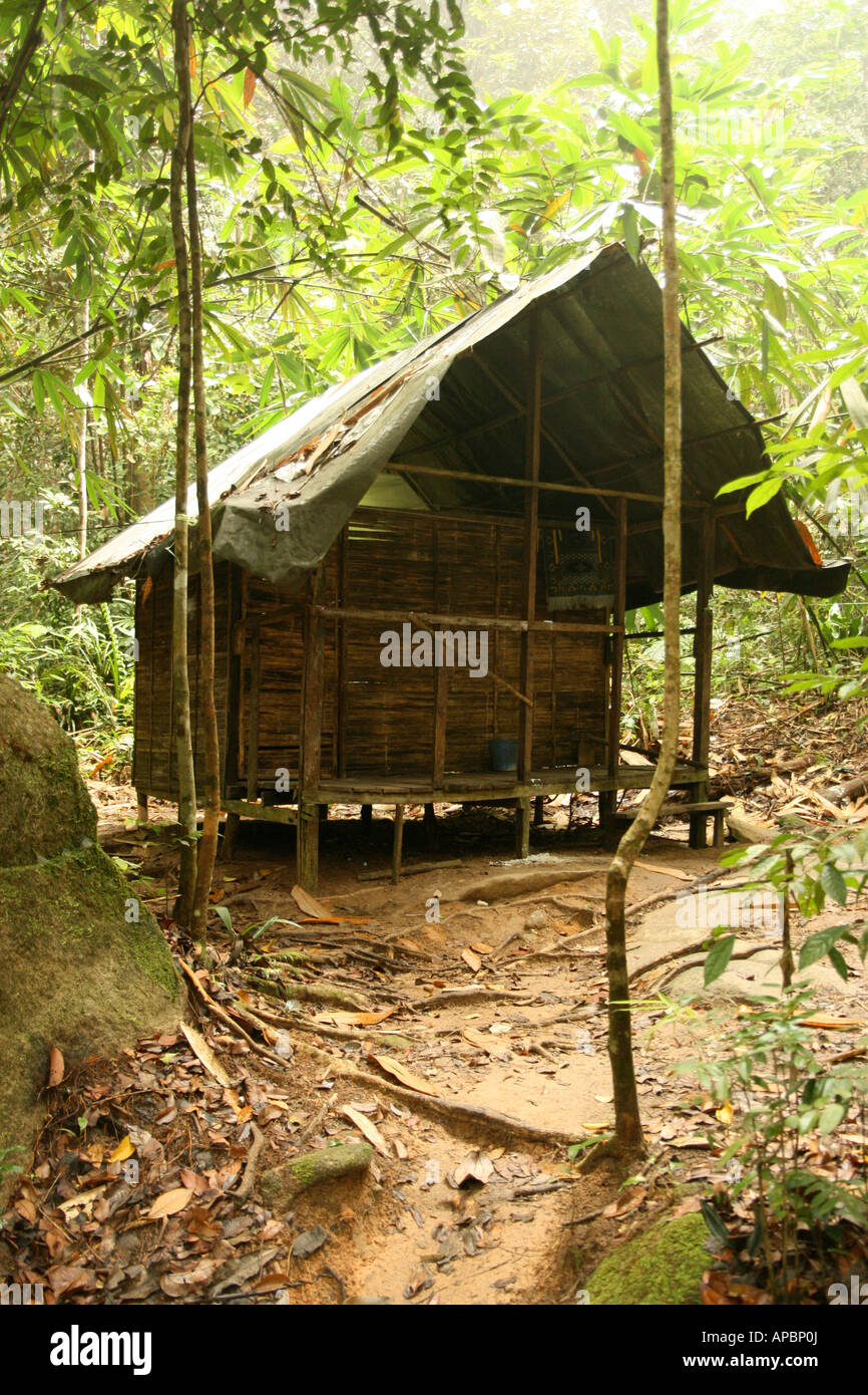 Jungle hut accommodation at Baha's Camp Stong State Park also called Jelawang Kelantan state Malaysia Stock Photo