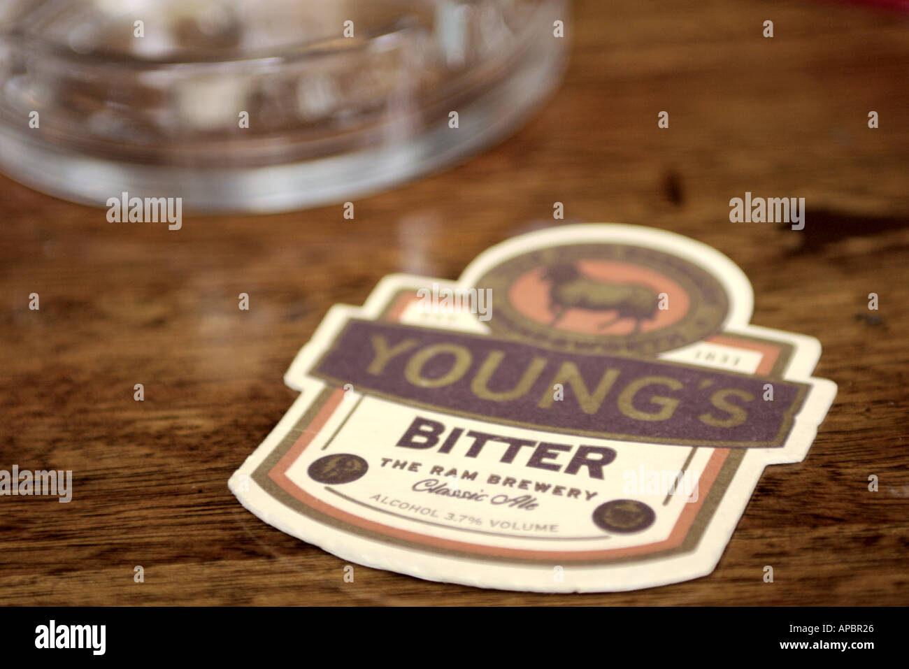 Youngs beer mat on table in pub Stock Photo Alamy