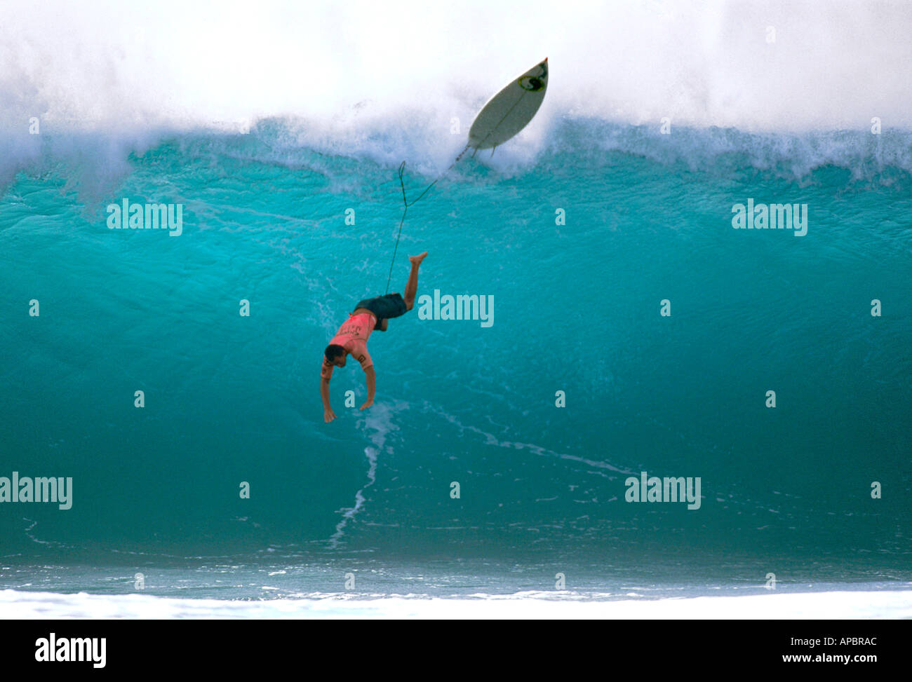 Surfing wipeout in wave, Sunny Garcia, Hawaii, USA Stock Photo