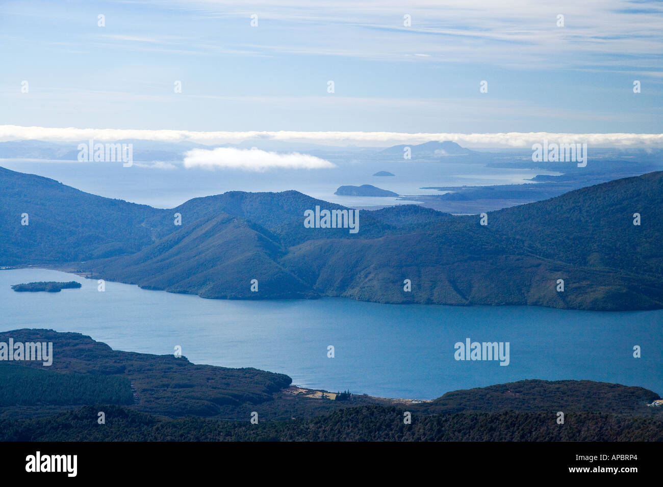 Lake Rotoaira and Lake Taupo in distance Central Plateau North Island New Zealand aerial Stock Photo