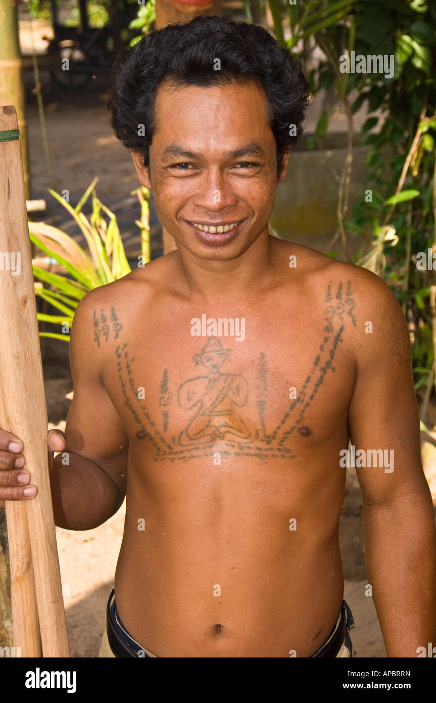 Portrait of Khmer man with tattoos Stock Photo