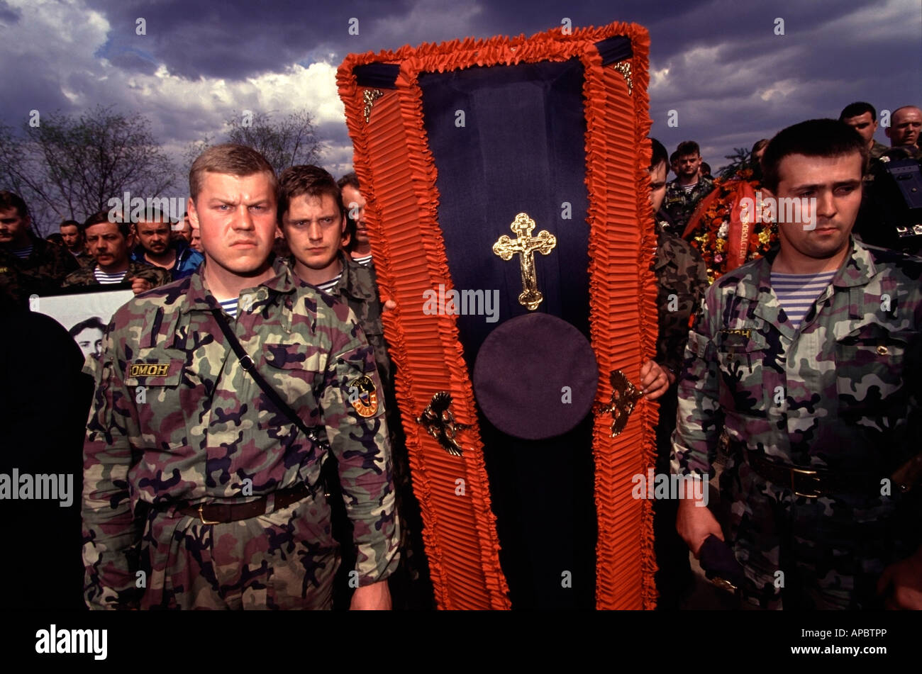 Russian OMON soldiers at the funeral in Moscow for a Russian Officer killed in Chechnya. Stock Photo