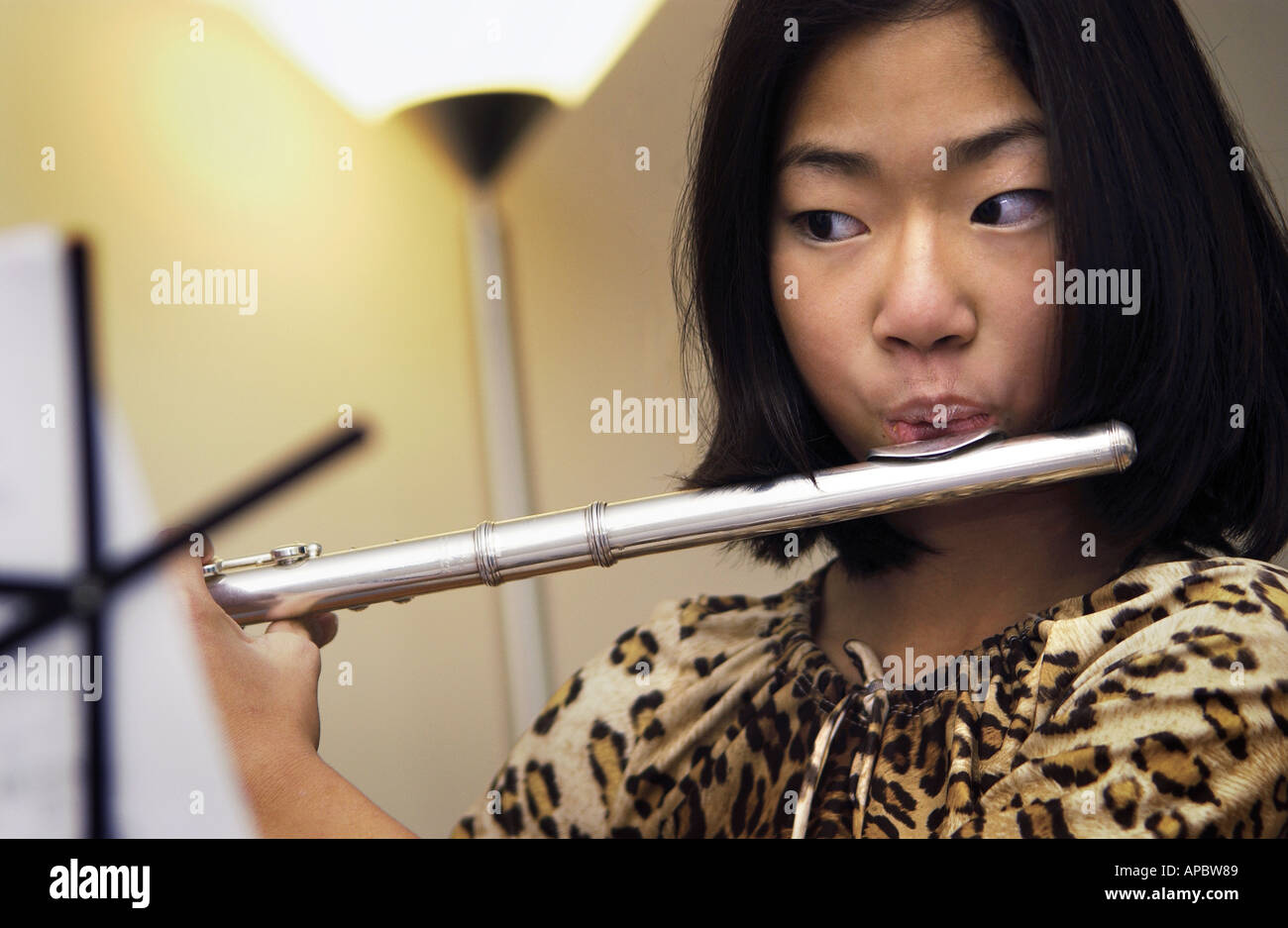 Girl playing flute Stock Photo Alamy