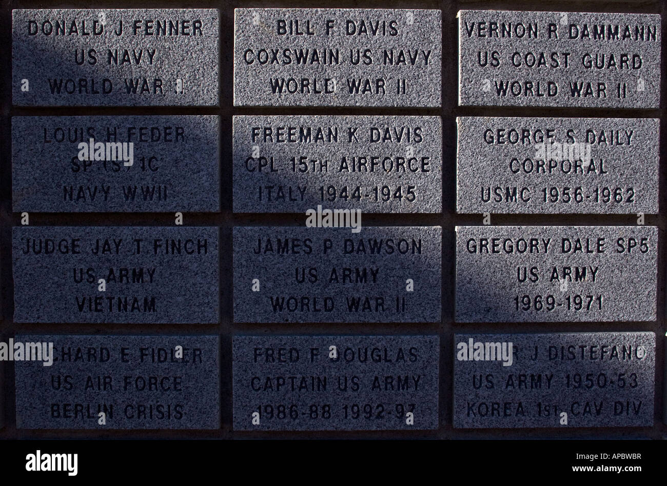 Memorial tablest at the Veterans Wall of Honor in Bella Vista, Ark