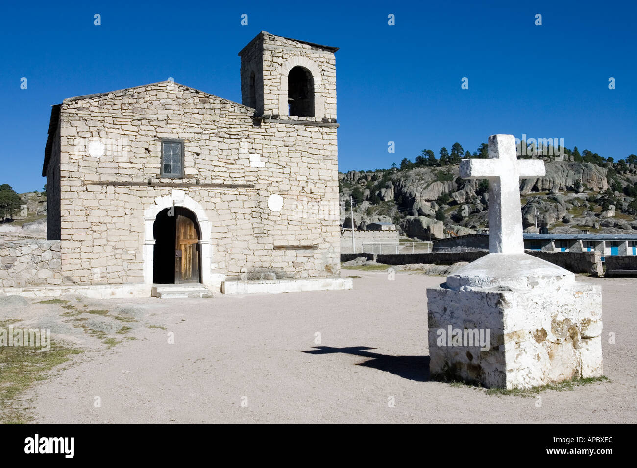 Church of San Ignacio de Arareko a native village in the Tarahumara Sierra near Creel Mexico Stock Photo
