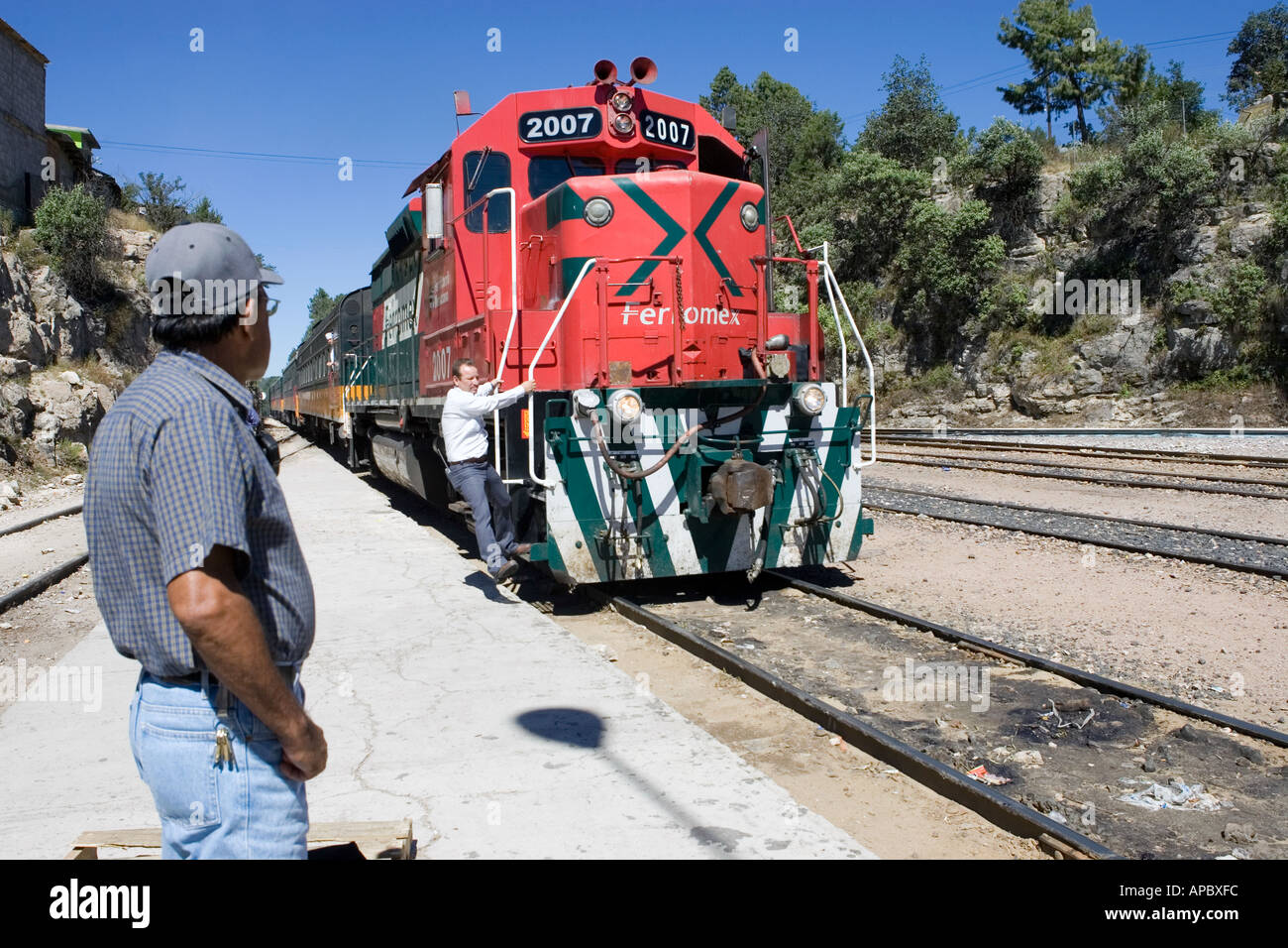Train arriving at San Rafael a remote town in the Tarahumara Sierra near Creel Mexico a popular tourist destination Stock Photo