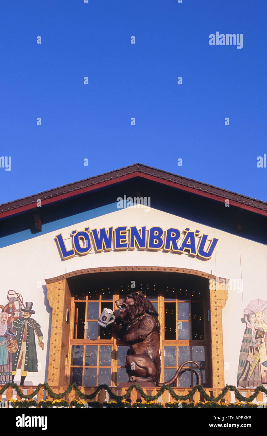 Front of the Löwenbräu tent Oktoberfest Munich Bavaria Germany Stock Photo