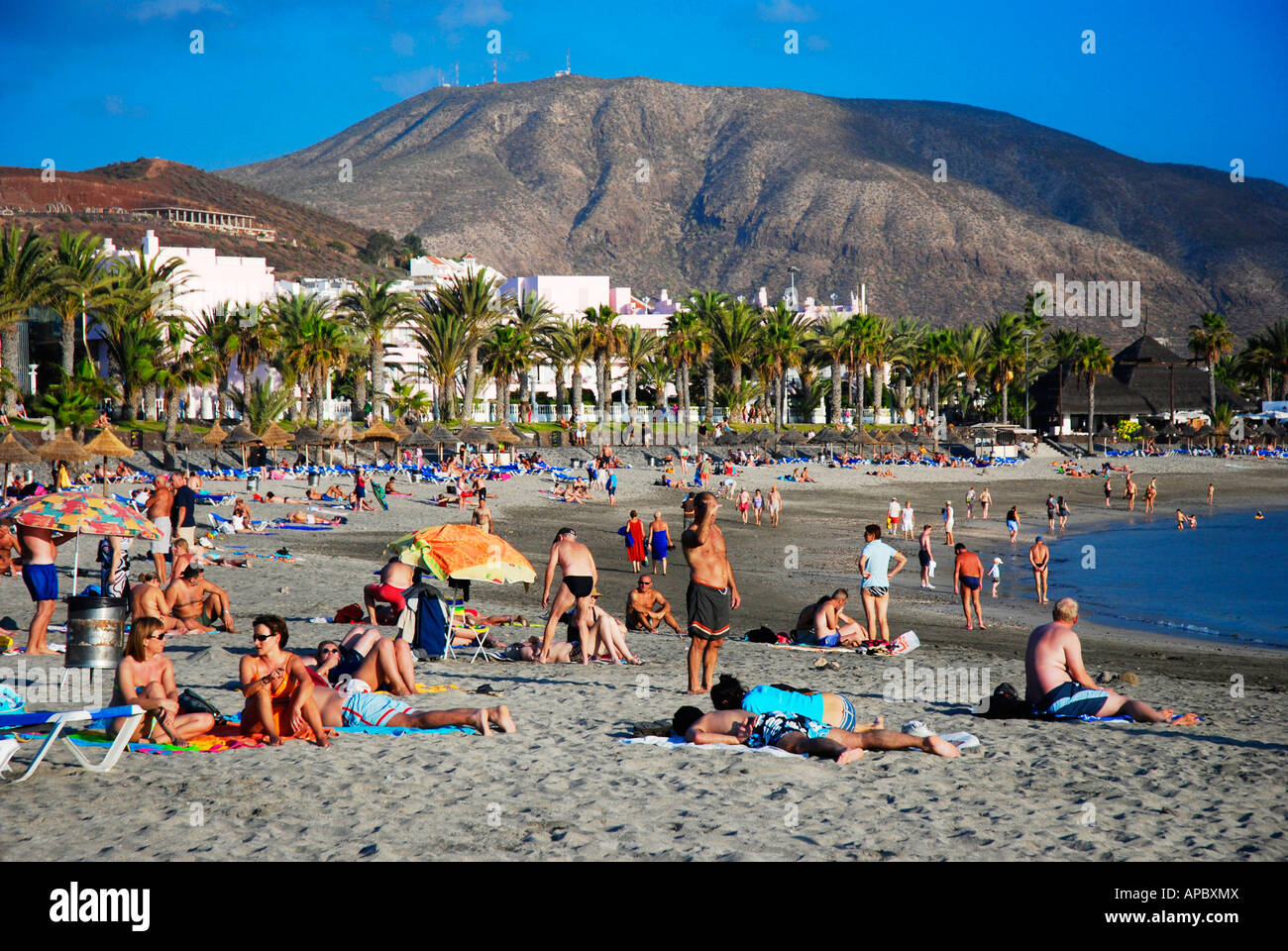 Beach life at the Playa de Camisón beach in Playa de las Américas/Los  Cristianos Tenerife island, Spain Stock Photo - Alamy